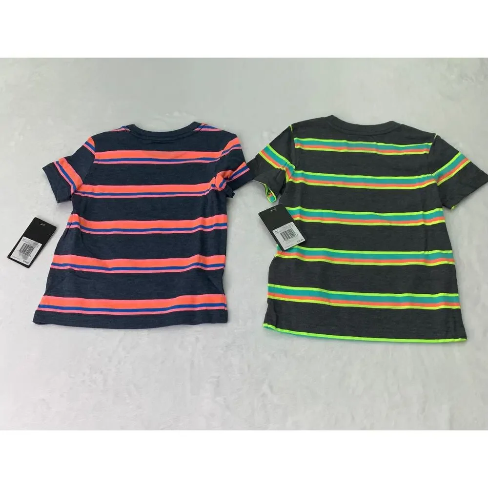 NWT Hurley Boys Size 3T Lot of 2 Neon Pink Yellow Green Orange Striped T-Shirts